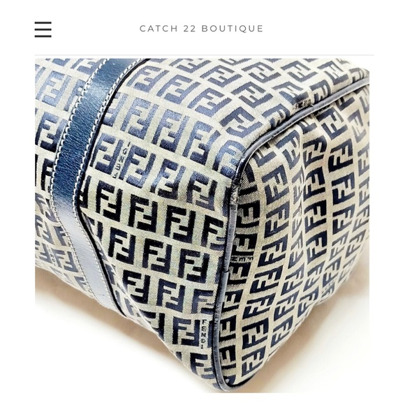 *SOLD* FENDI Blue Zucchino Canvas Forever Bauletto Boston Bag - Picture 5 of 9